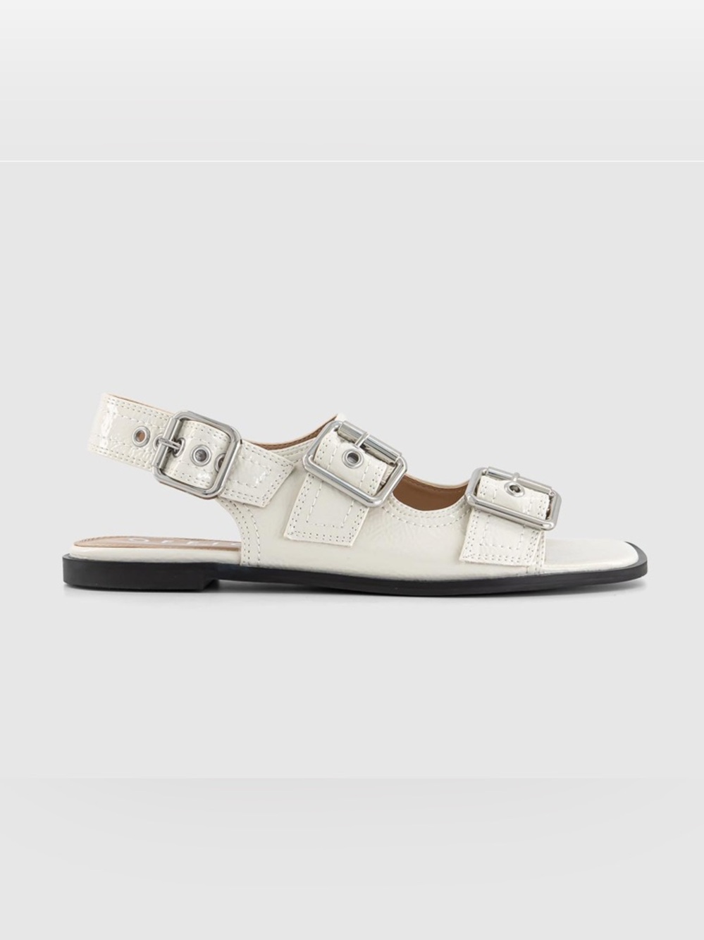 Seychelles ELSA White Triple-Buckle Slingback Sandal with Silver Hardware